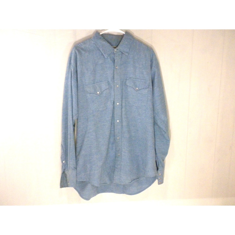 Ruddock Shirt Mens 18-36 Blue Chamois Pearl Snap X‎ Long Tail Western Yoke VTG